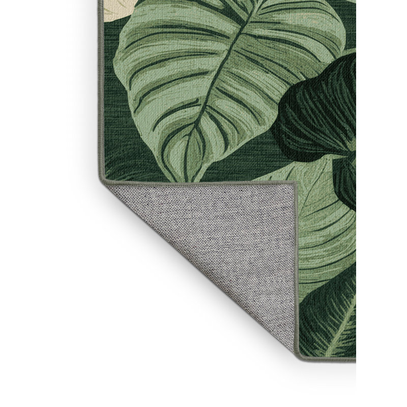 Machine Washable Botanical Green Area Rug, Round 8'