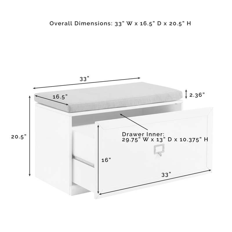 Crestshire Linen Blend Upholstered Storage Bench, White