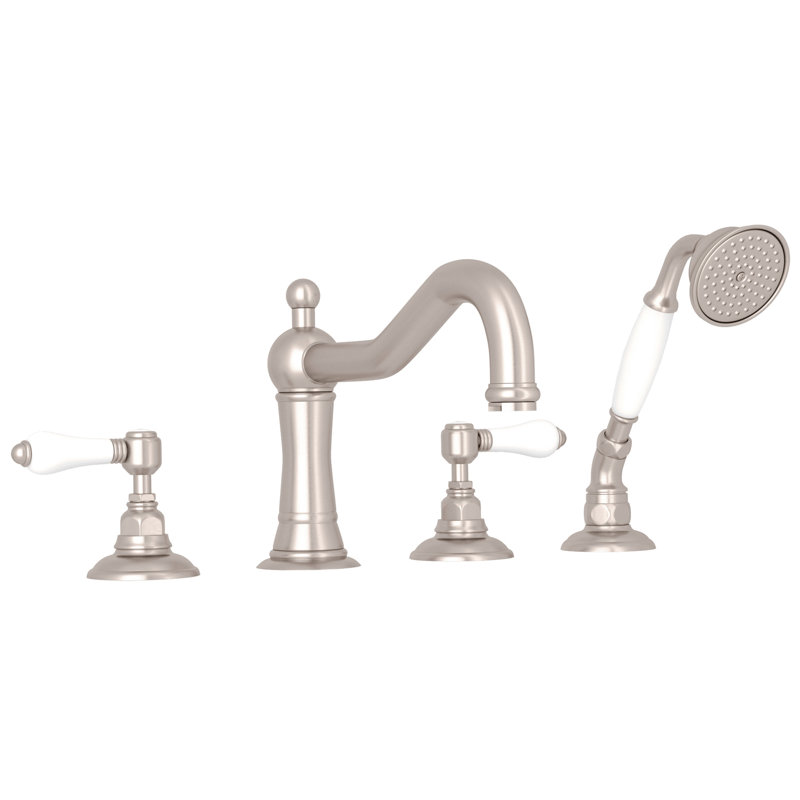 Acqui 4-Hole Deck Mount Tub Filler, Satin Nickel
