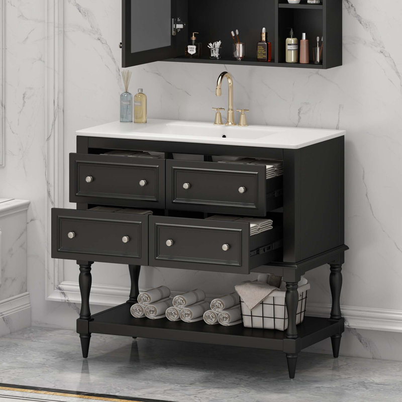 Meuble-lavabo sophistiqué aux multiples fonctions pour des salles de bain élégantes, Noir