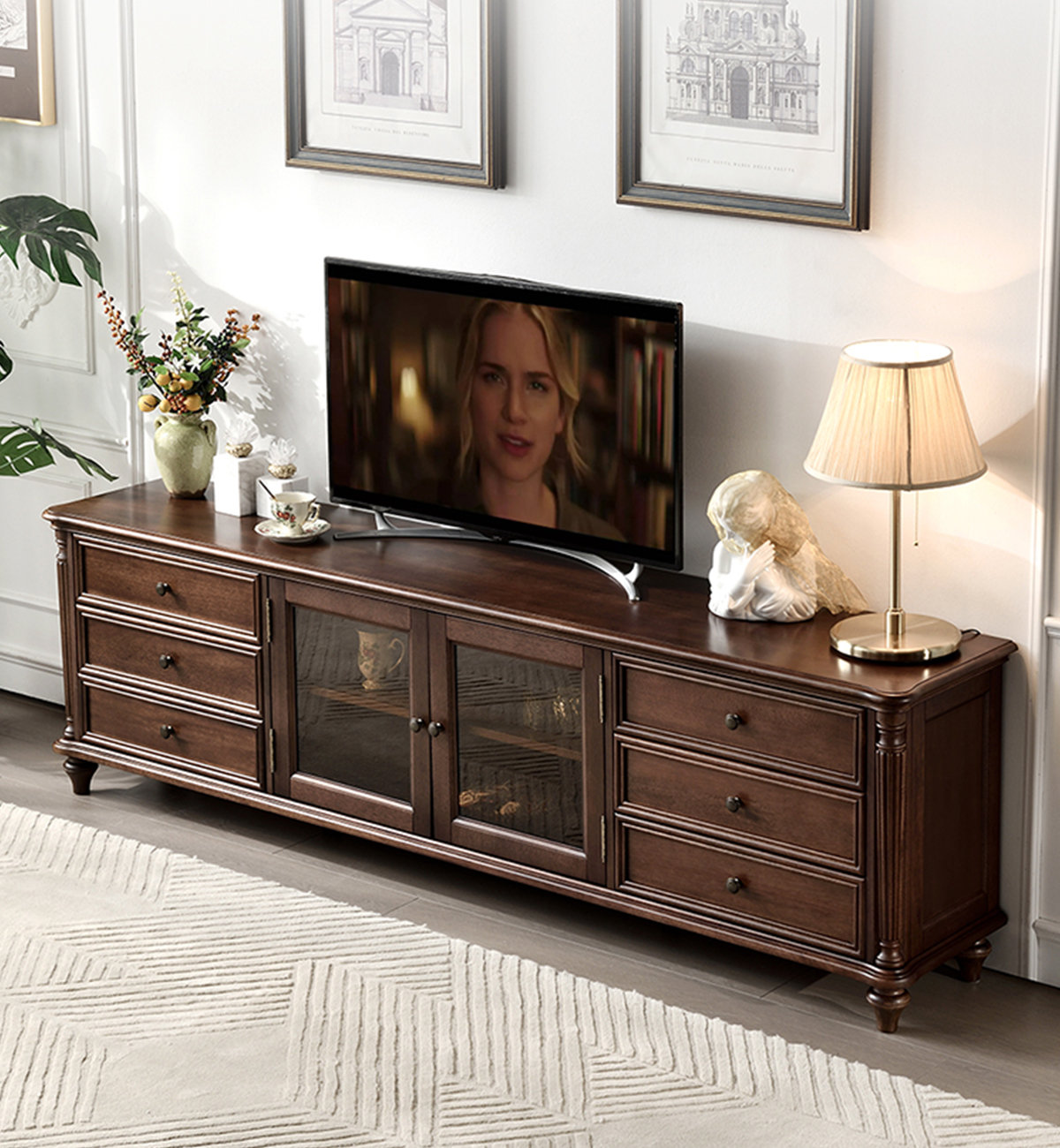 Feel High Pillows 86.61"Walnut Standard Solid Wood TV Stands Wayfair
