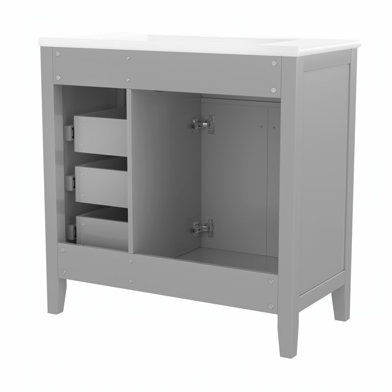 Meuble-lavabo de 36 pouces avec lavabo, finition verte moderne et conception rainurée unique pour des salles de bain élégantes