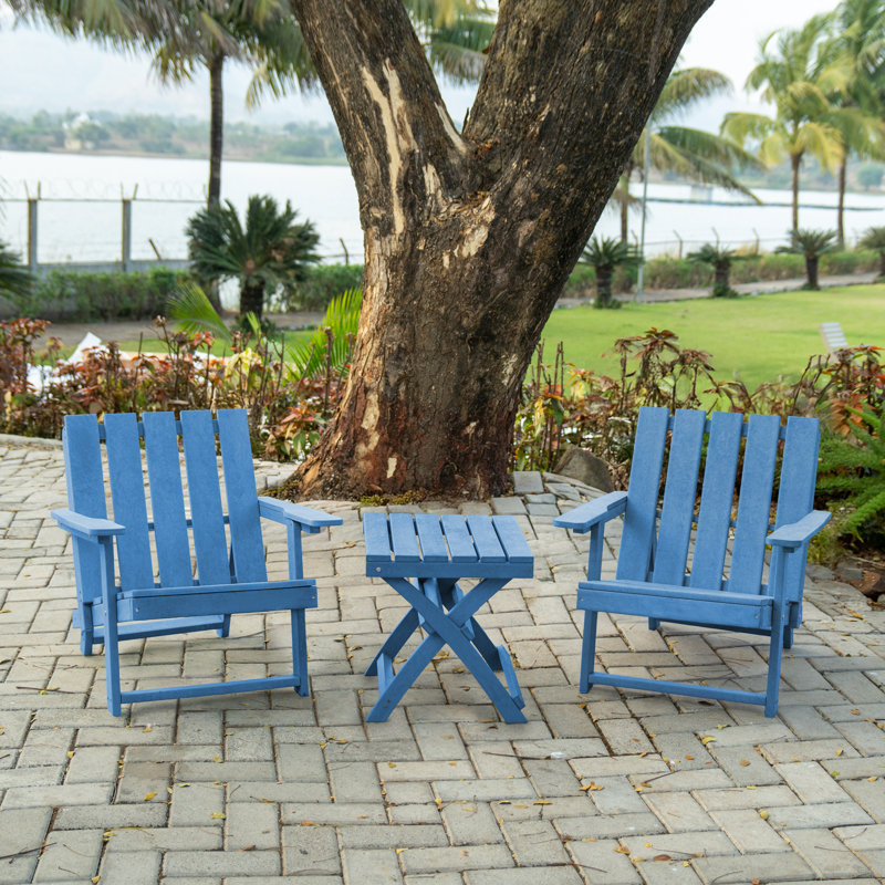 Shoreline Fully Assembled All-Weather Outdoor Folding Modern Adirondack Chair and Table Set, Pacific Blue