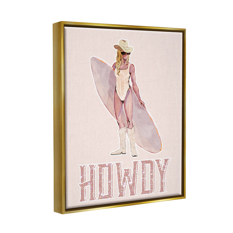 «Howdy Coastal Cowgirl», reproduction encadrée sur toile par Ziwei Li, Cadre flottant métallique doré