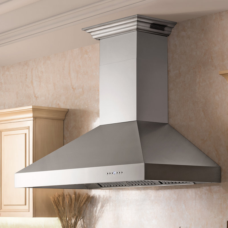 48" Crown Sound Ducted Vent Wall Mount Range Hood in Stainless Steel with Built-in Bluetooth Speakers, 30"