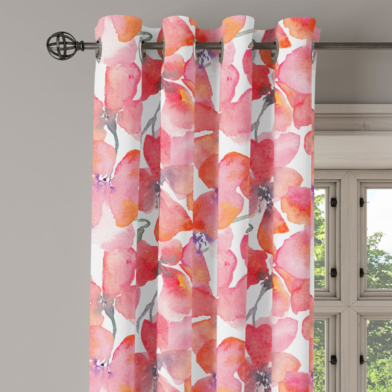 Red Barrel Studio® Poppy Pattern Grommet Curtain Art Watercolor Floral Dark Coral Pale Pink, 50" W x 84" L
