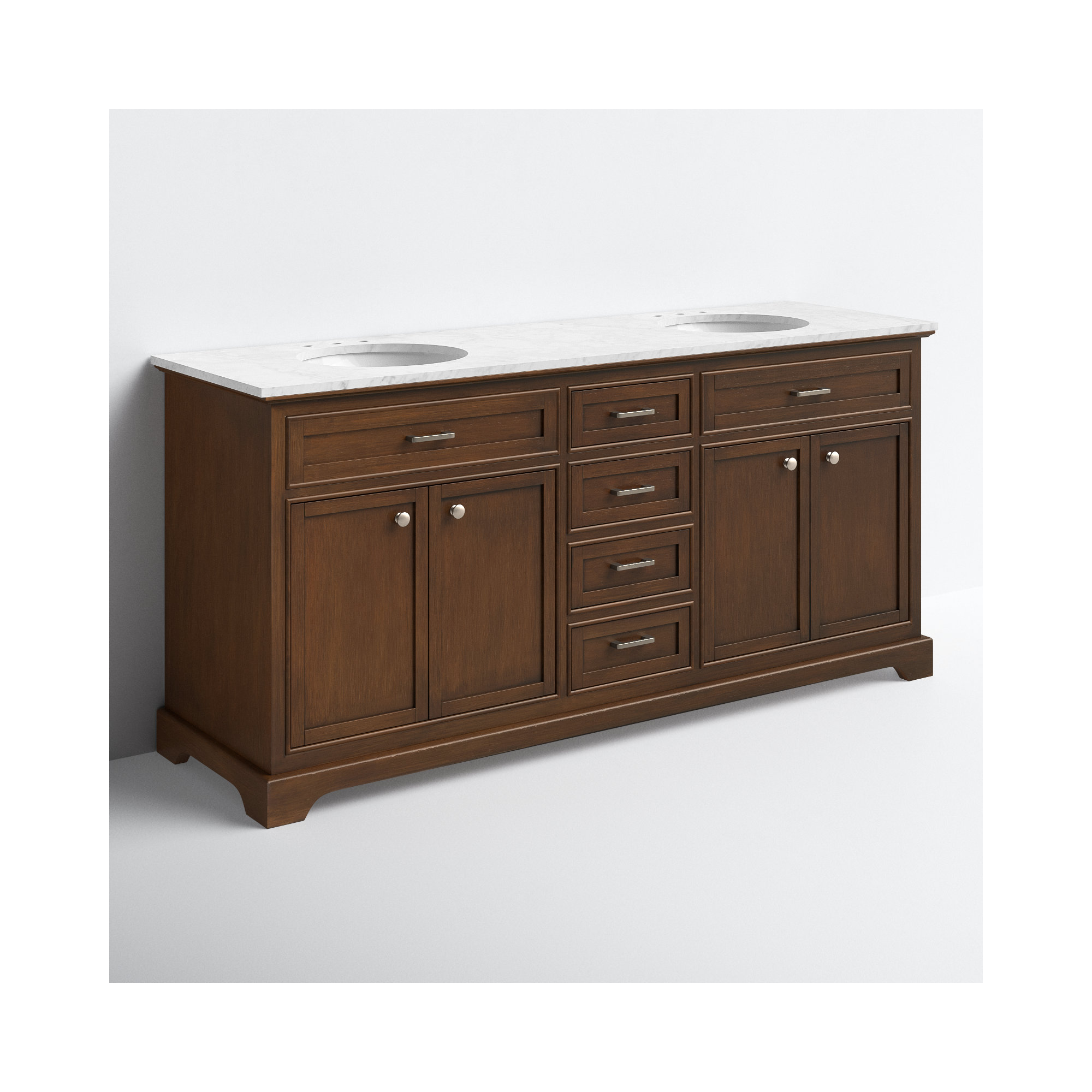 Hermes 72'' Double Bathroom Vanity, Dark Teak, Carrara White Gray
