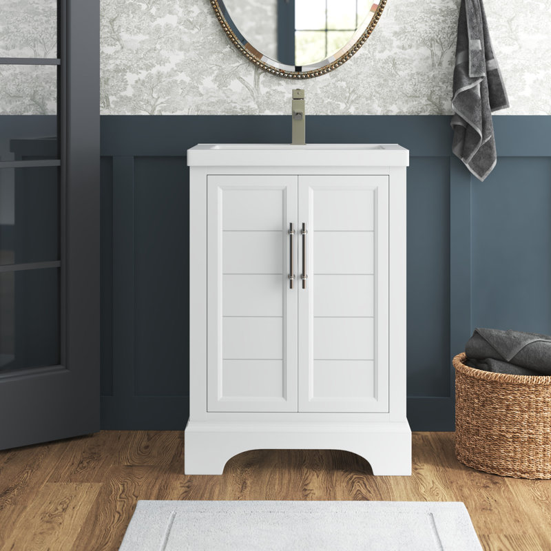 Vannes 24" Single Sink Freestanding Bathroom Vanity with Ceramic Top , White