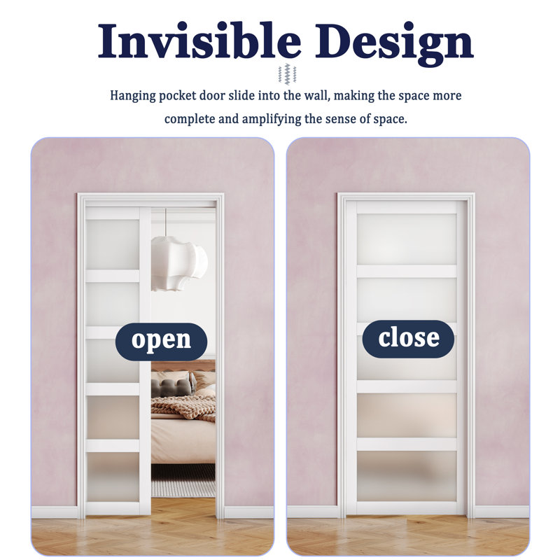 3 portes intérieures en verre givré à 3 poches avec quincaillerie incluse, 2 portes, 60 po x 80 po