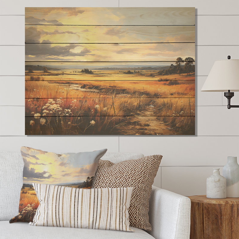 Yellow Wheat Field Meadows III - Meadow On Wood Print, 10" H x 20" W x 0.78" D