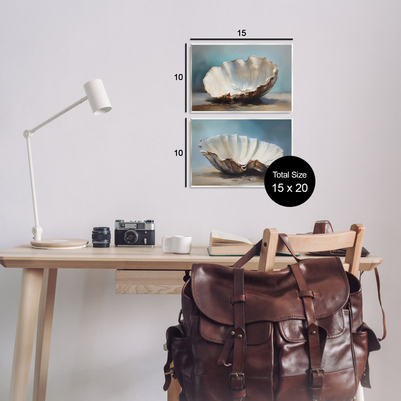 «Fresh Beach Finds Shells», ensemble de 2 plaques murales par Petal Prints Design, H 10 po x l 15 po
