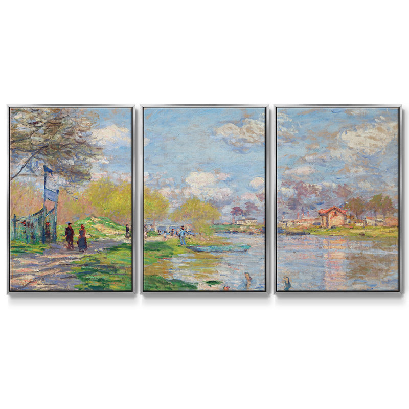 Monet, reproduction sur toile 3 pièces, H 40 po x l 78 po x P 2 po, Argent