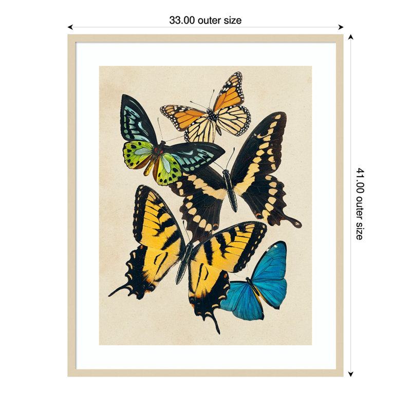 «Collage Butterflies II» par Victoria Barnes, impression sur bois encadrée, H 41 po x l 33 po