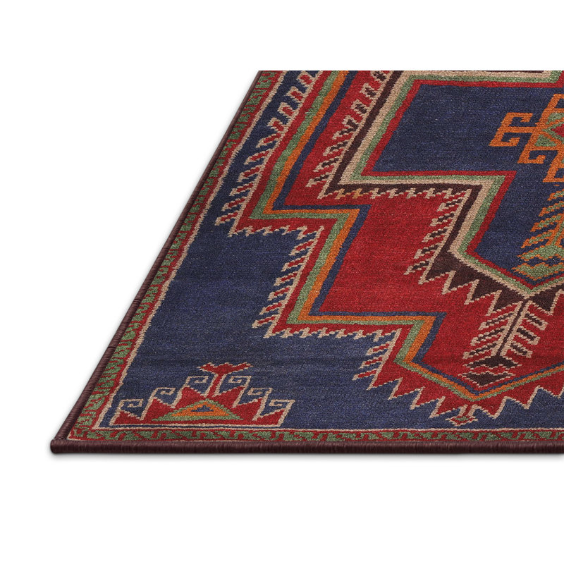 Tapis traditionnel rouge / bleu, Rectangle 8 pi x 10 pi