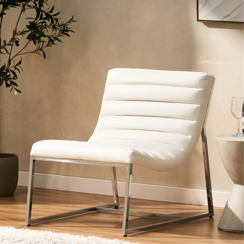 Stylish White Leather Occasional Seat With Materials And Accents Fashionable Chair Attractive Back, Suits Any Space
