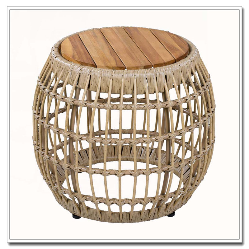 Table d'appoint d'extérieur en bois d'acacia avec base en osier