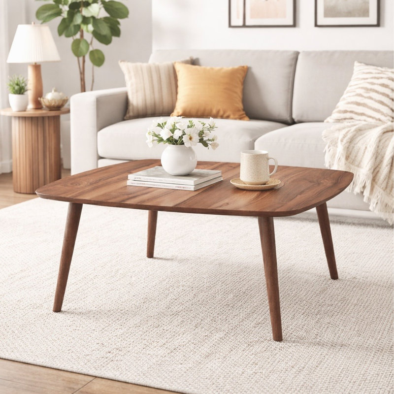 Table basse Oslo en bois massif avec coins arrondis et style Mid-Century