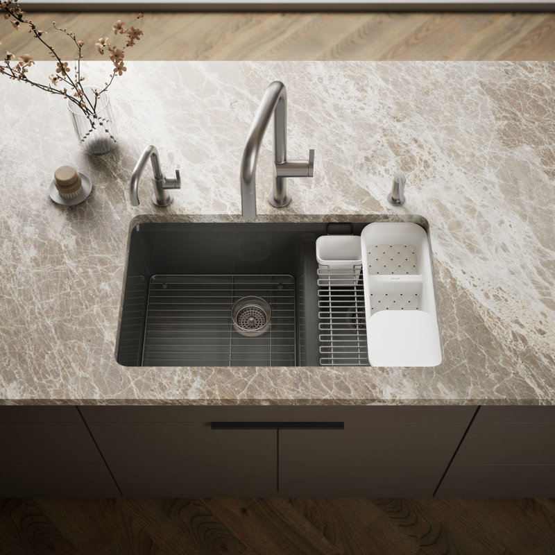 Riverby® 33" x 22" x 9.625" Under-Mount Double-Equal Kitchen Sink with Accessories and 5 Oversized Faucet Holes, Thunder Gray