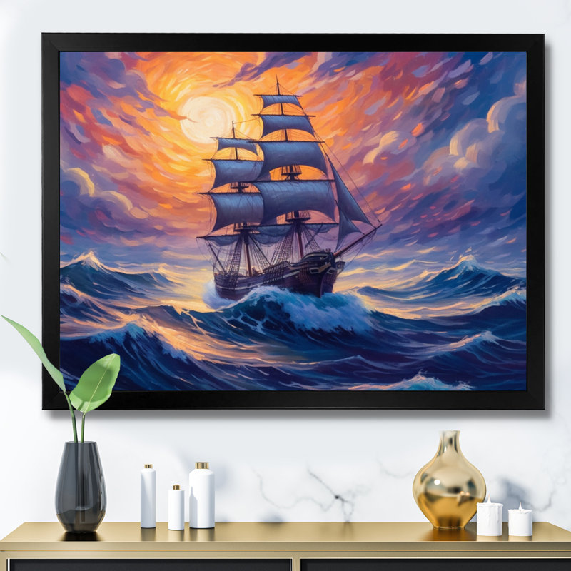 «Ship Sailing The High Seas», reproduction sur toile, Cadre photo noir, H 24 po x l 32 po x P 1 po