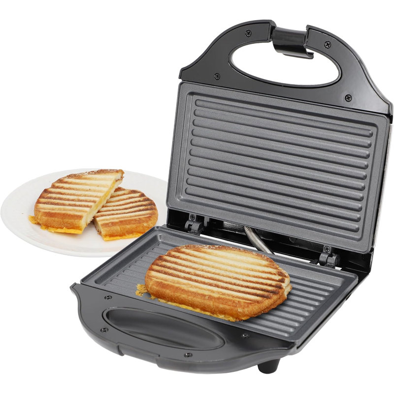Machine à sandwich électrique antiadhésive et gril à presser Panini, gril d'intérieur compact 750W avec couvercle verrouillable, noir