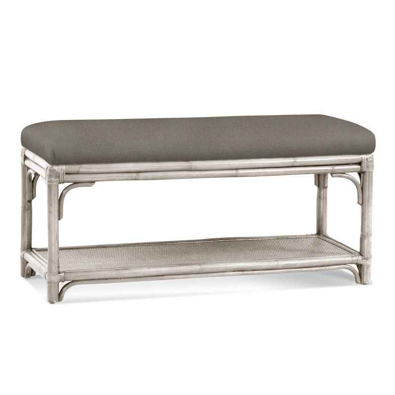 Summer Retreat Wicker Shelf Storage Bench, Antique Frost White, Ivory Crypton Performance; 0886-91
