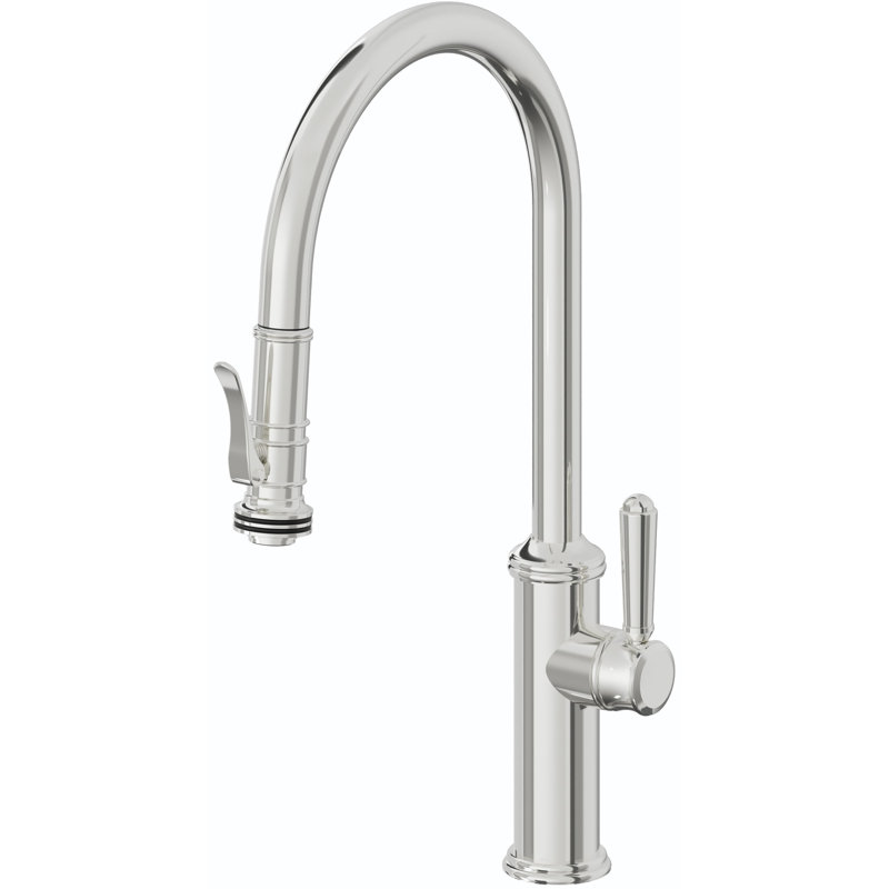 Davoli Pull-Down Kitchen Faucet with Squeeze Sprayer - High Arc Spout, Polished Chrome, Modern Lever