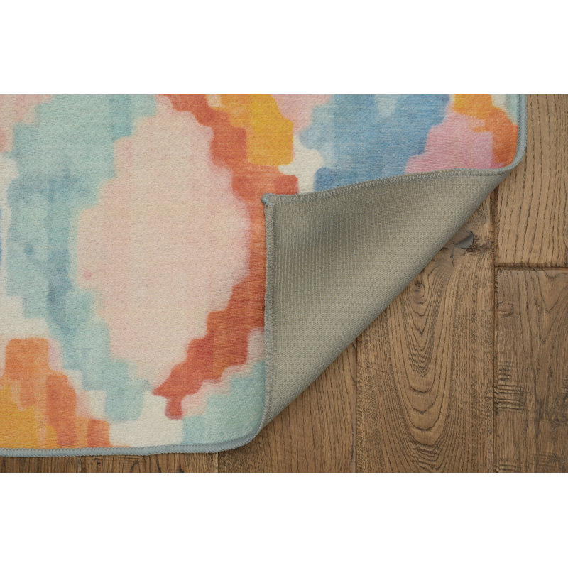 Archie-Lee Kivett Aqua and Orange Indoor Outdoor Machine Washable Area Rug, Rectangle 7' x 9'
