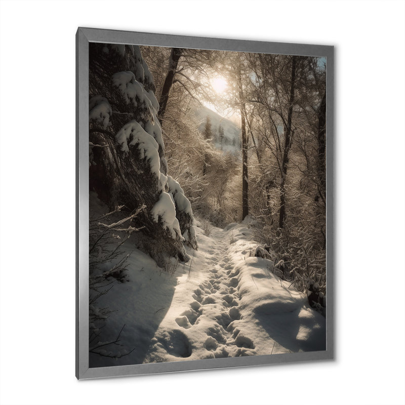 Frosty Snow Forest Path III, reproduction d'art sur toile, H 40 po x l 30 po x P 1,5 po, Cadre simple argenté