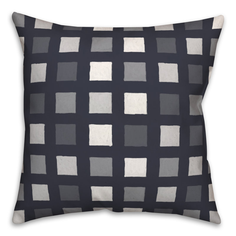 Plaid Outdoor Reversible Throw Pillow, H 18 po x l 18 po, Bleu marine