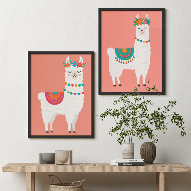 Ensemble d'art mural encadré Boho Llama, H 14 po x l 11 po, Noir
