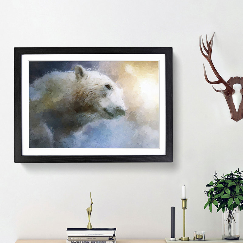 Mystical Polar Bear in Abstract - Picture Frame Painting Print, Black Framed, 36cm H x 48cm W x 2cm D