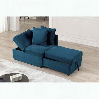 Chaise convertible - Tissu bleu - Rangement escamotable - Coussins