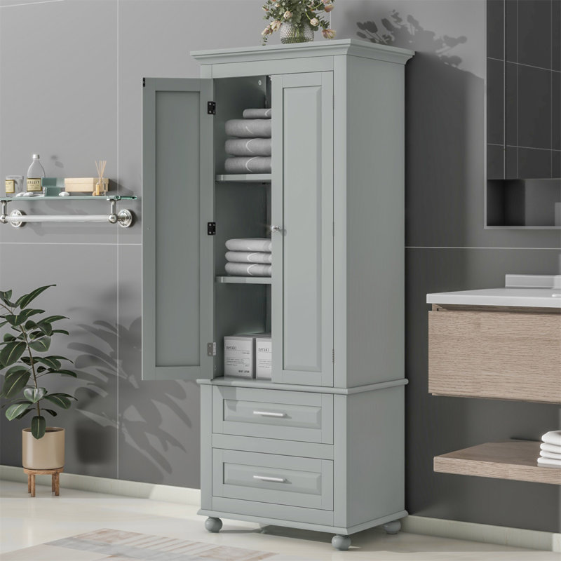 Tall Storage Cabinet With Two Drawers For Bathroom/Office