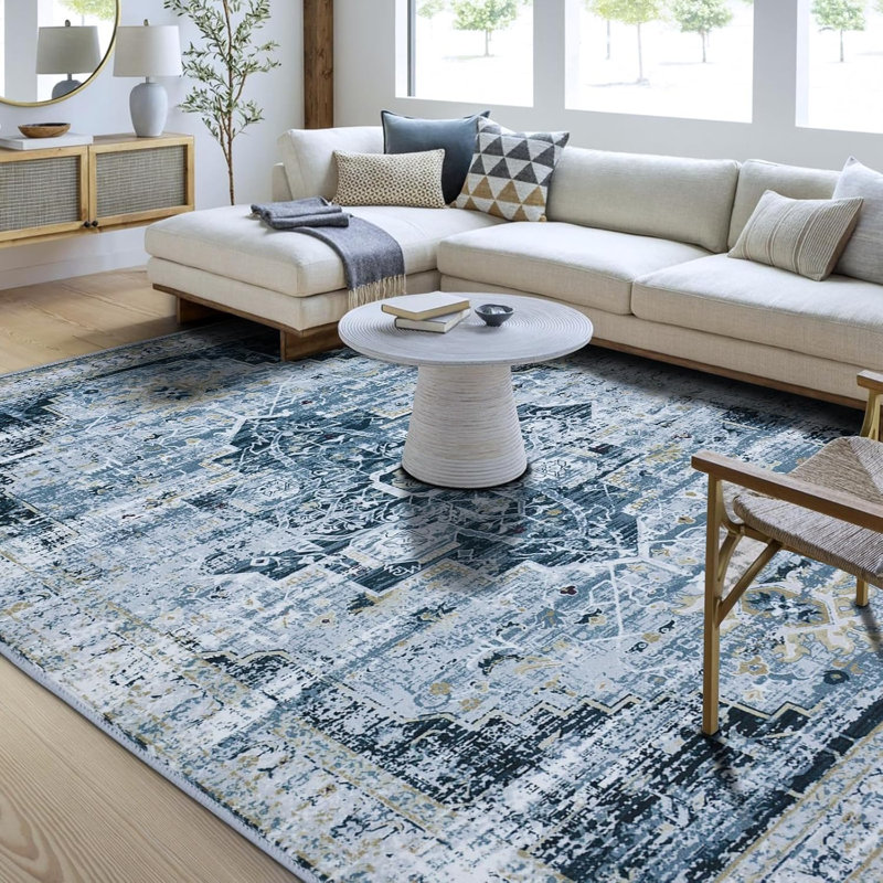 Hallway rug - non-slip and waterproof, machine washable, low pile rug for entryway, bedroom or kitchen, Rectangle 2" x 6" 