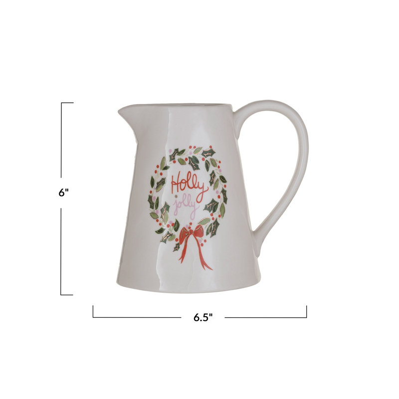 Pichet en grès de 1 pte avec galvanoplastie dorée "Holly Jolly"