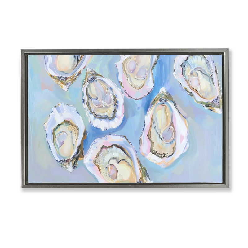  Huître pastel sur toile encadrée bleue par Arlington Prints, Cadre flottant gris lustré, H 17 po x l 25 po