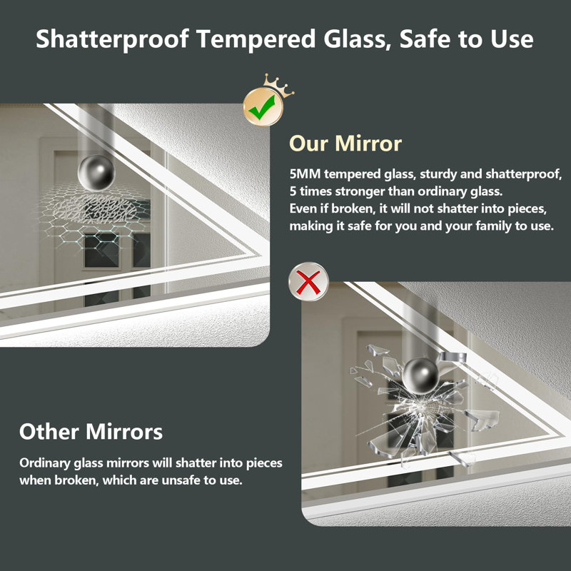 Jayce LED Vanity Mirror with Memory Function, 3 Color Temperatures & Dimmable Light, Anti-fog Tempered Glass ETL Listed Mirror