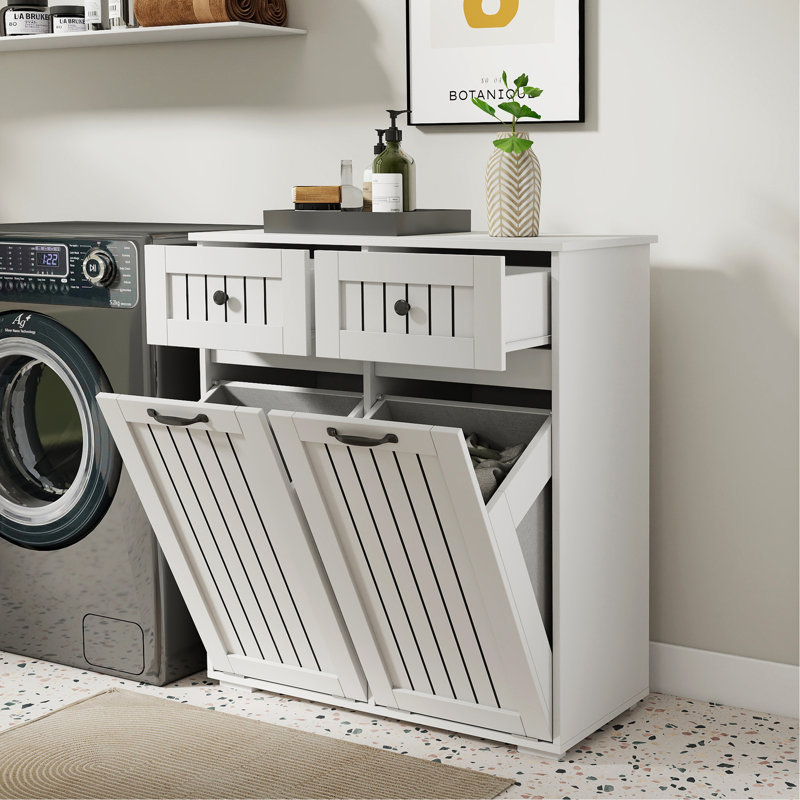 Armoire à linge avec 2 paniers à linge amovibles et 2 tiroirs