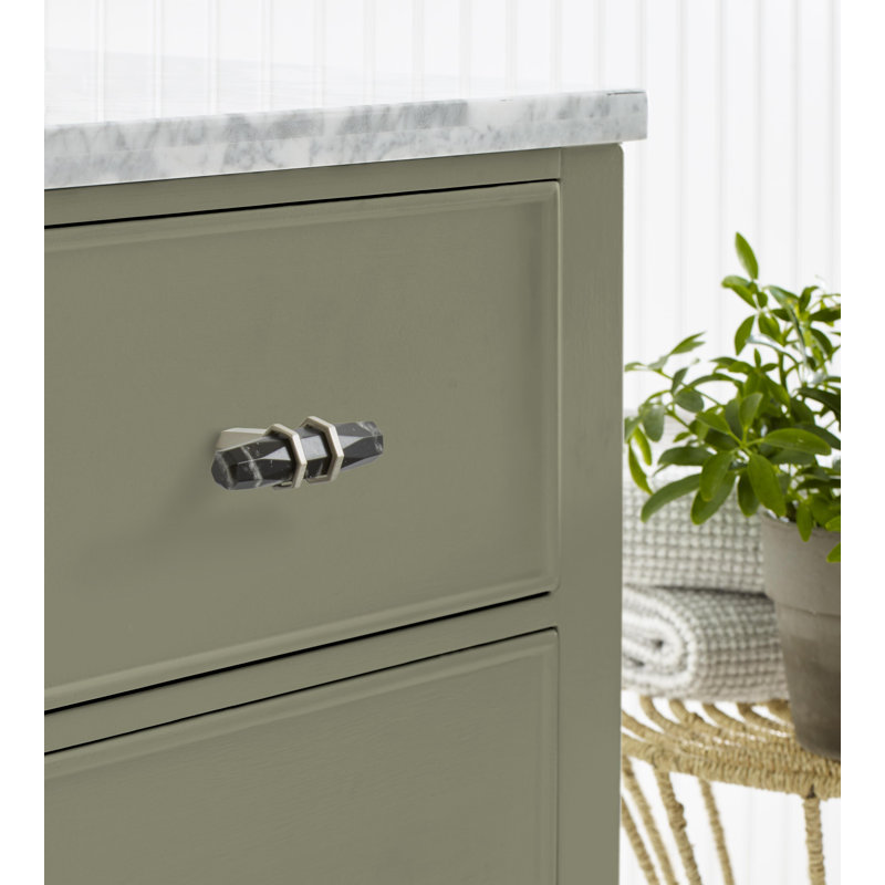 2.5" Brushed Nickel and Marble Black T-Handle Bar Knob