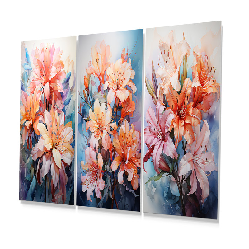 Joyeux bouquet d'hibiscus tropical - ensemble de 3 impressions murales en métal hibiscus, H 32 po x l 48 po