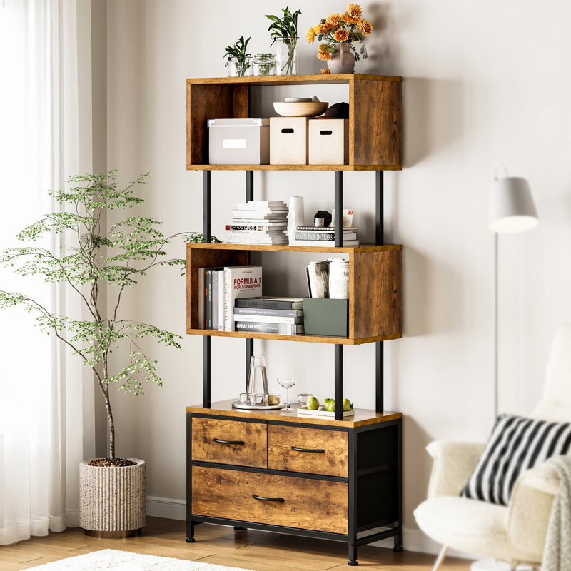 Midhat Geometric Storage Bookcase with 3 Drawer