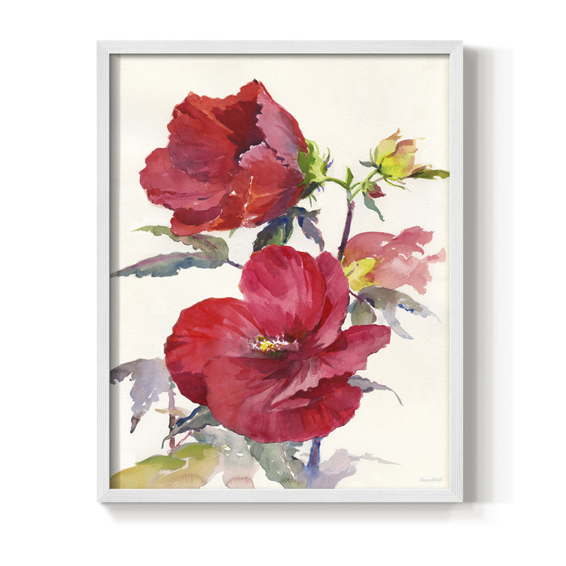 Hibiscus Glow III, reproduction encadrée - bois massif, H 15 po x l 12 po, Blanc
