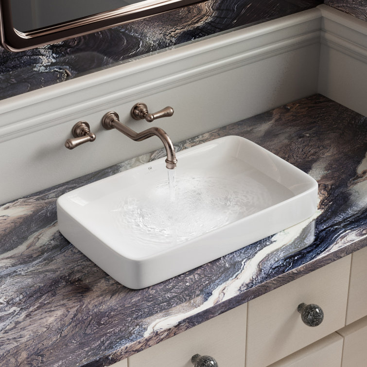 Los Flexi 19" x 12" White Drop-In Bathroom Sink with Pop-Up Drain, Semi-Recessed Ceramic Vessel Sink
