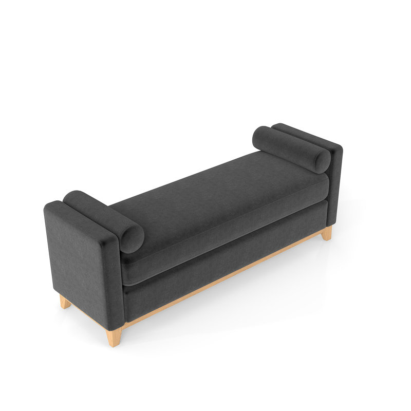 Banc / lit de jour / repose-pieds rembourré en molleton avec pieds en bois massif Sherpa, Noir, Naturel