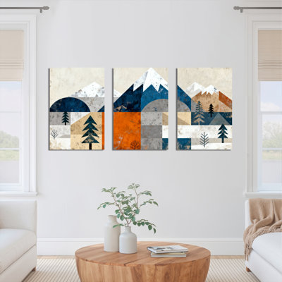 «Abstract Mountain Landscape», art mural géométrique sur toile (ensemble de 3)