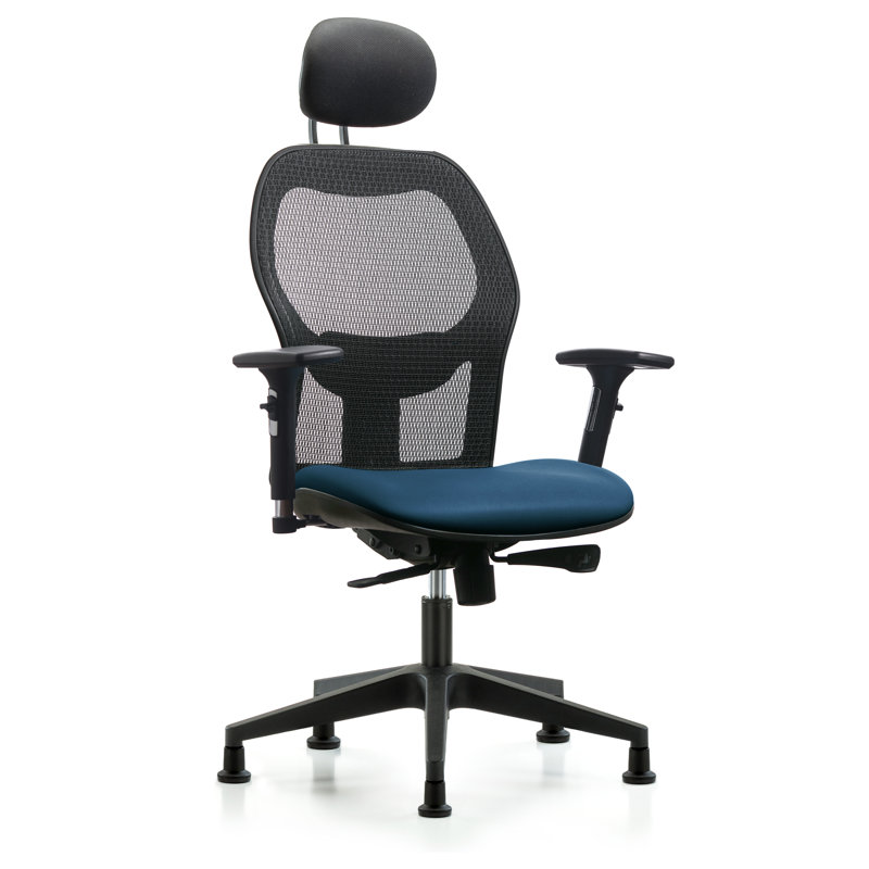 Vinyl Task Chair with Headrest, Marine Blue, Glides