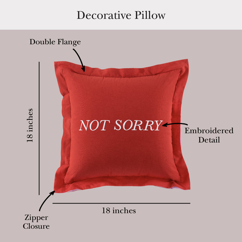 Kate Spade New York Sorry, Not Sorry Reversible Throw Pillow, 18" x 18" Red Decorative Pillow , Red