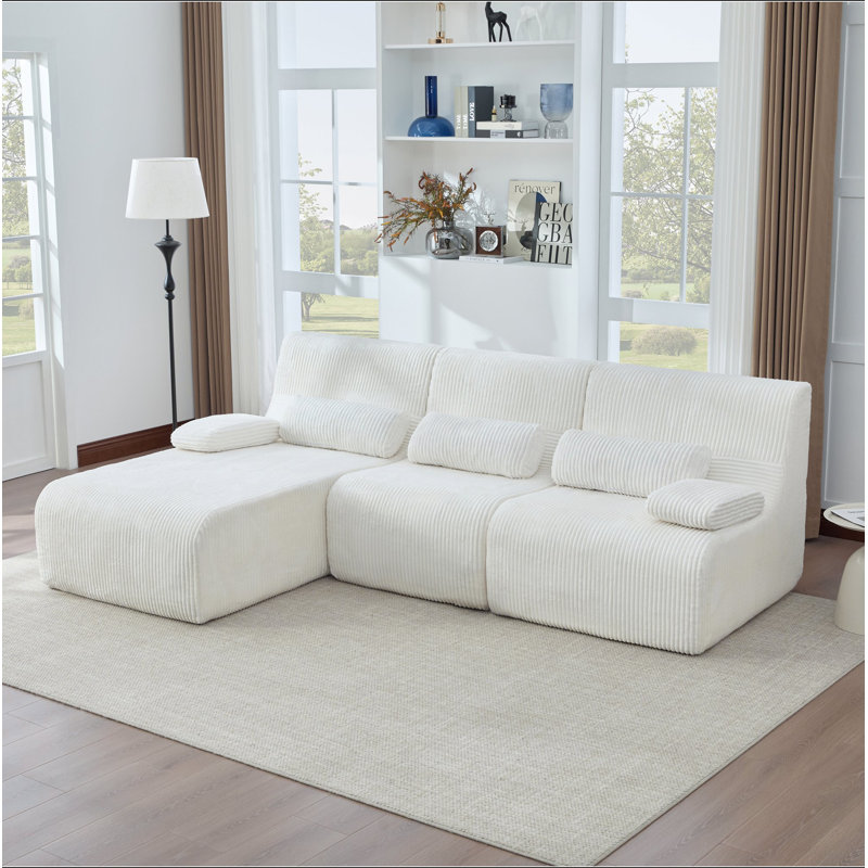 Canapé modulaire moderne de 98 po sans canapé en forme de L Canapé, Velours côtelé blanc