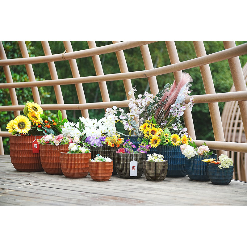 4 pots de fleurs en céramique, pot de fleurs moderne pour patio, jardin ou rebords de fenêtre - bleu antique , Bleu