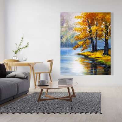 Two Trees by the Lake - Blue Landscapes Canvas for Home Decor